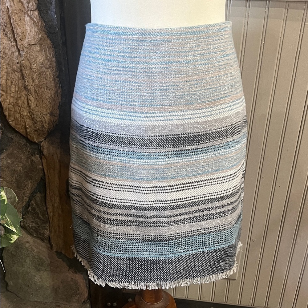 LOFT Blue and Gray Striped Pencil Skirt